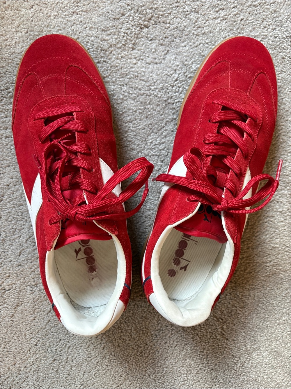 Diadora Red Suede Sneakers with White Accents; men’s, 11 1/2 medium